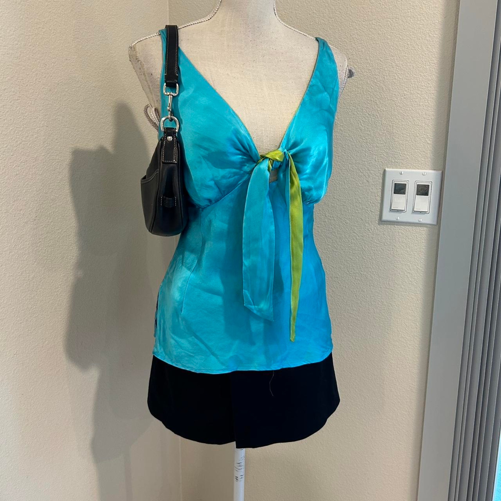 Oasis Turquoise Silk Cami With Front Tie. Size 12/38 Medium Fit